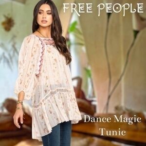 FREE PEOPLE NWT Dance Magic Sheer Embroidered Yoke Tunic-Ivory Combo/Md